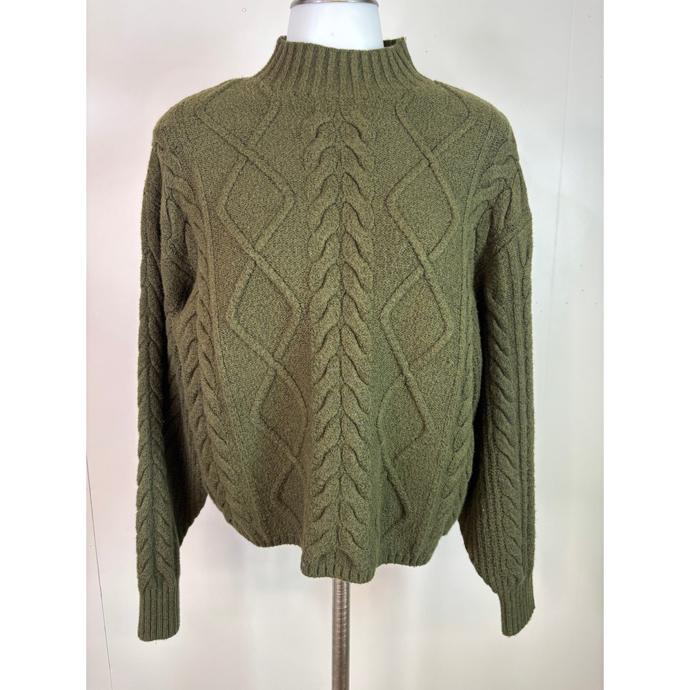 Old Navy Sweater XS Olive Green Cable Knit Mock Neck Pullover Womens